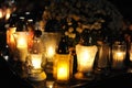 Candle lights on graves in cemetery in Poland on All SaintsÃ¢â¬â¢ Day or All SoulsÃ¢â¬â¢ Day or Halloween or Zaduszk